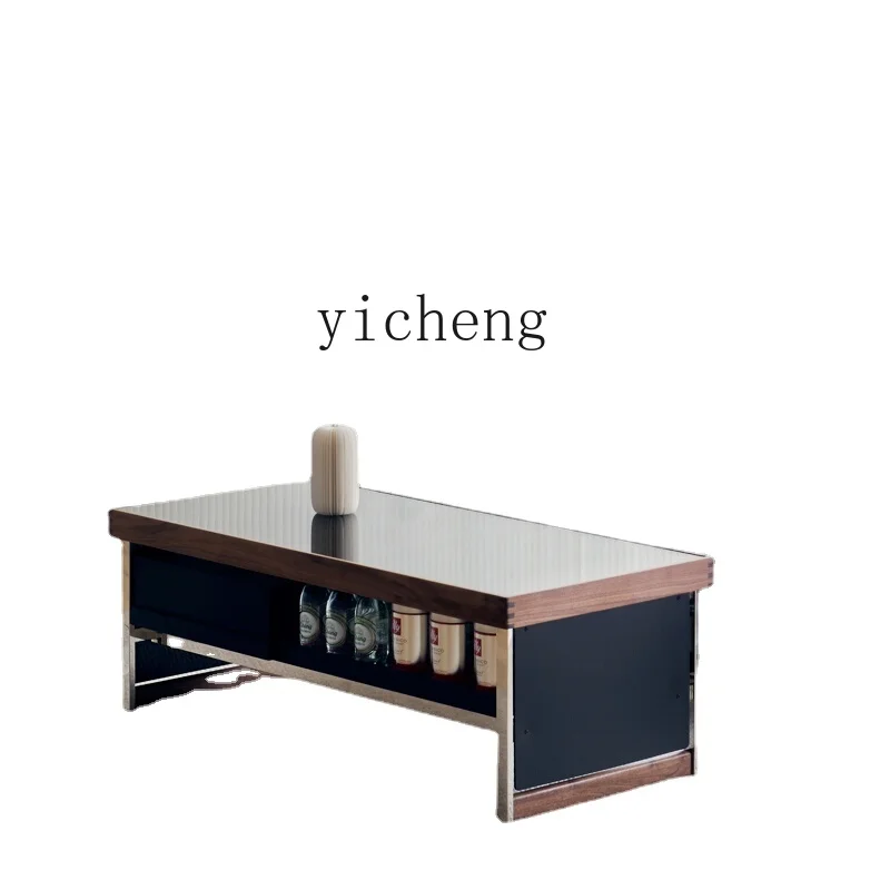 

Xl Coffee Table Tempered Glass Countertop Black Walnut Solid Wood Modern Black Rectangular