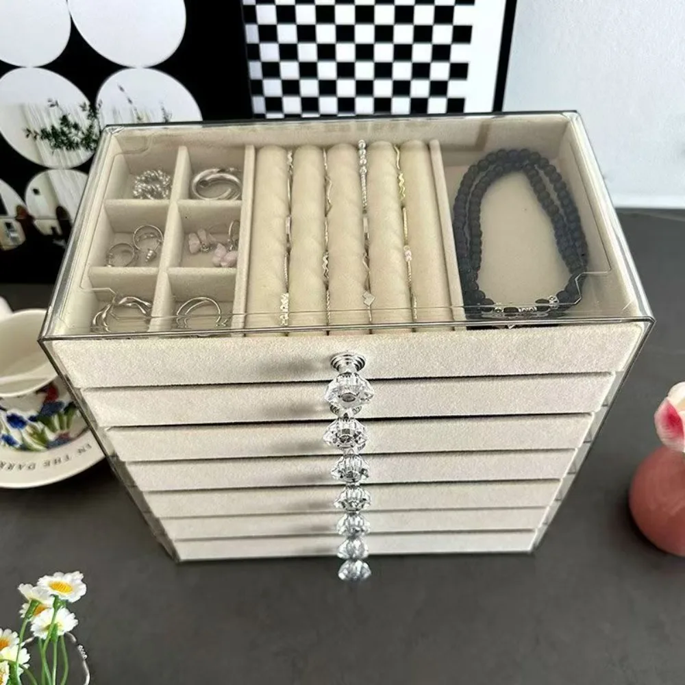 Newly Upgraded 7-Tier Dust-Proof Acrylic Jewelry Storage Box Modern Rectangular Desktop Display & Storage Jewelry Box