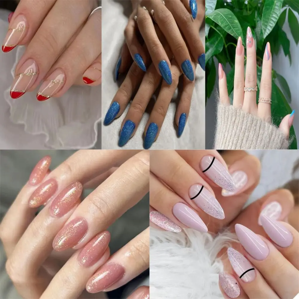 

Wearable Manicure Almond Fake Nails Fashion Pointed Head Medium Length Nail Tips Full Cover False Nail Girl