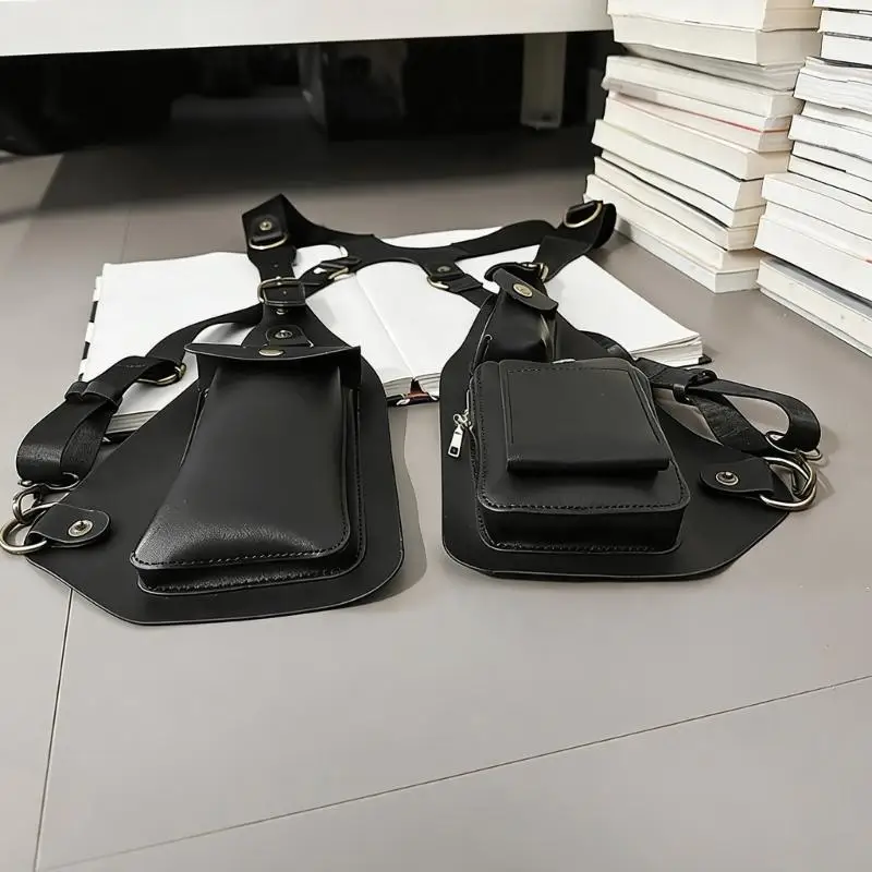다목적 오토바이 조끼 가슴 팩 PU 가죽 조끼 팩 여행 크로스 바디 가슴 가방 남성 여성 하이킹 캠핑