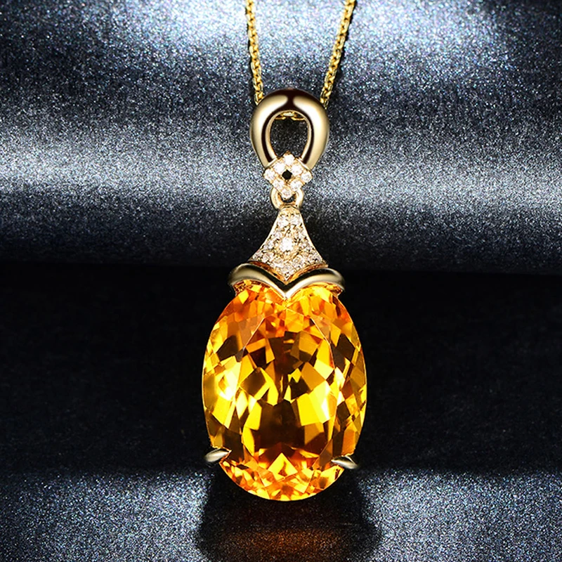 Gold chain Pendant Necklace For Women Fine Jewelry Yellow Citrine Chain Wedding Engagement Party Valentine day gift