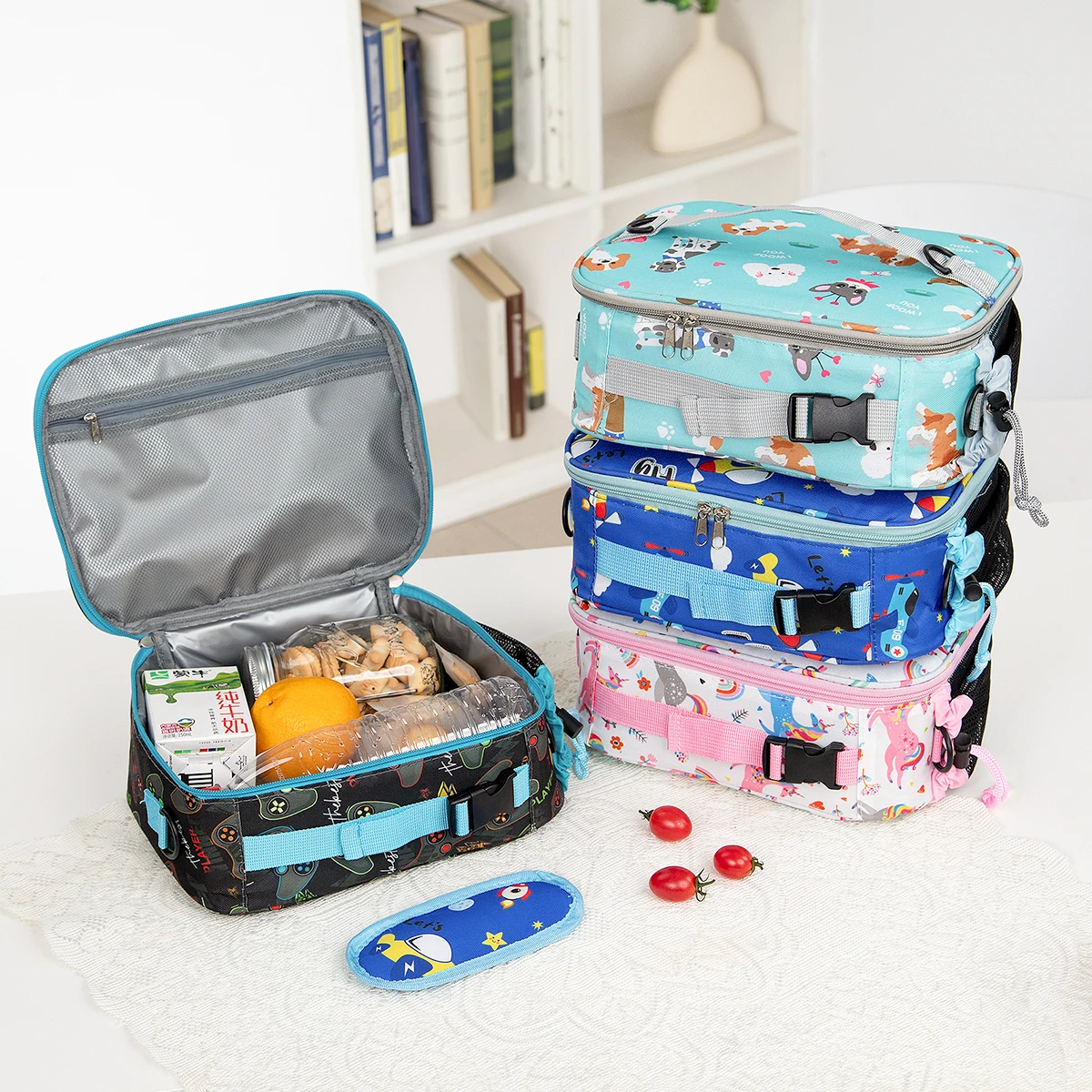 Saco de almoço isolado dos desenhos animados bonito floral impresso bolsas de alimentos portátil saco de almoço térmico fresco-mantendo saco tote para estudante
