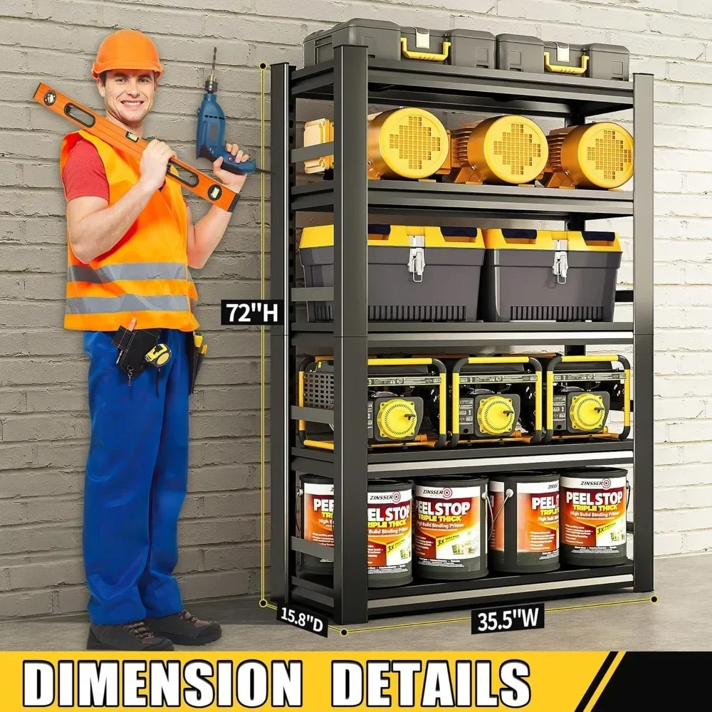 72" H|36" W All-Metal Garage Shelving Unit and Storage-Easy Assembly Shelves 5-Tier Rack|Heavy-Duty Adjustable Shelf|Steel 3