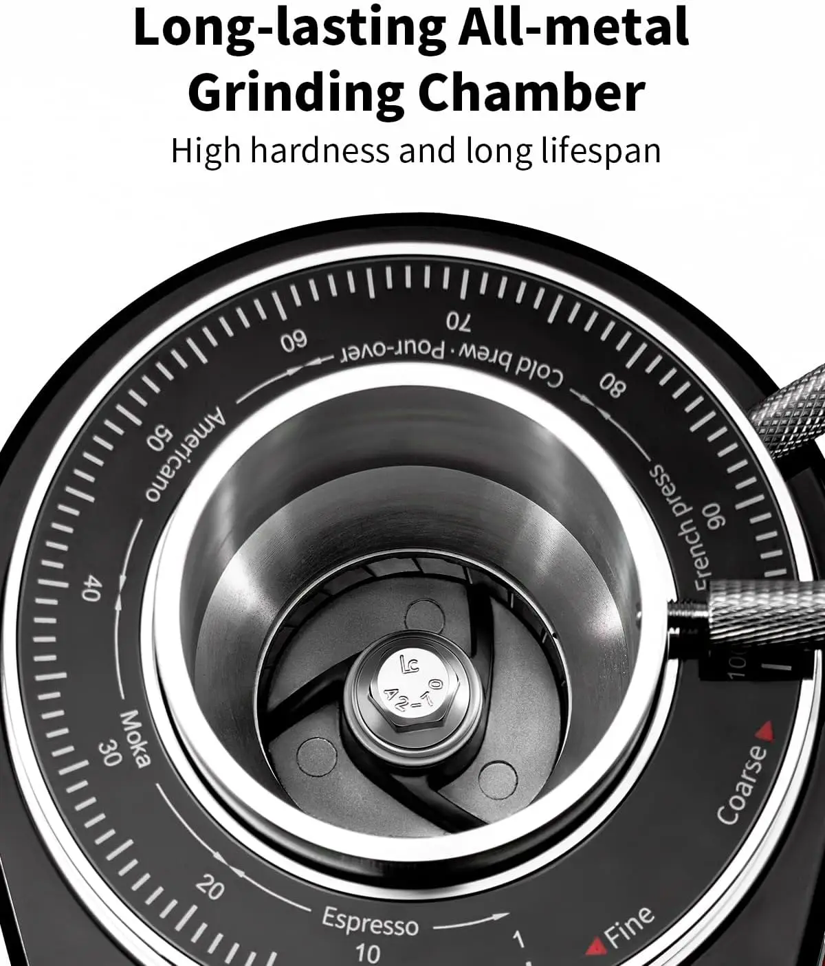 Professional 64mm Burr Grinder for Coffee Beans with 100 Grind Options and Metal Chamber