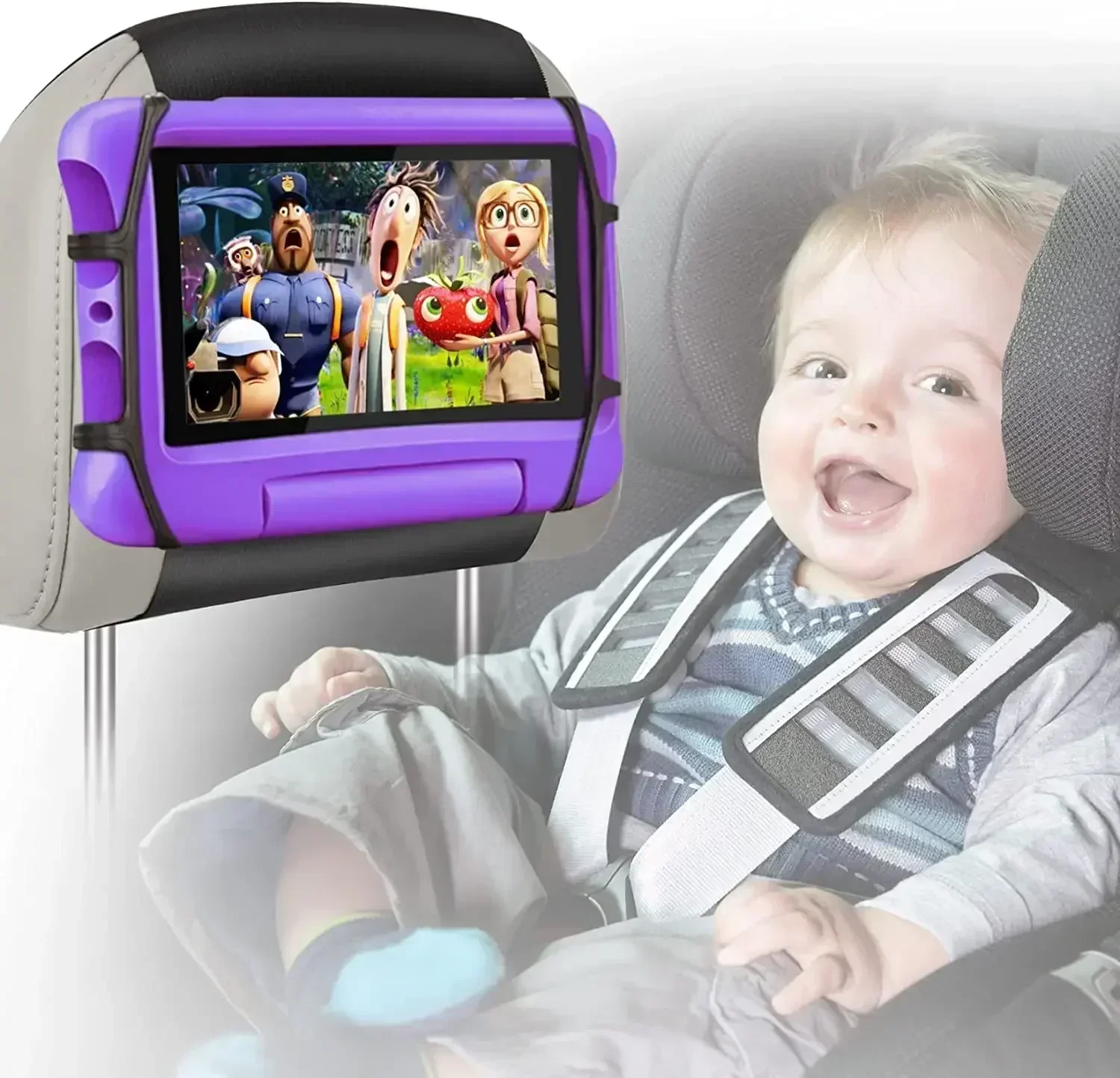 360-Grad-Rücksitz für Kinder, Tablet-Halter, verstellbar, für IPad Pro Air Mini Kindle, Anti-Rutsch-Gurt, Halterung, Ständer, Zubehör – Detail 1