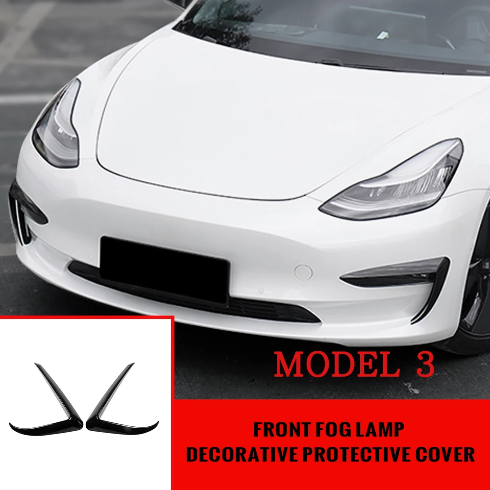 

2Pcs Car Styling Carbon Fiber ABS Front Fog Lamp Spoiler Wind Knife Protective Cover Accessories For Tesla Model 3 2017-2021