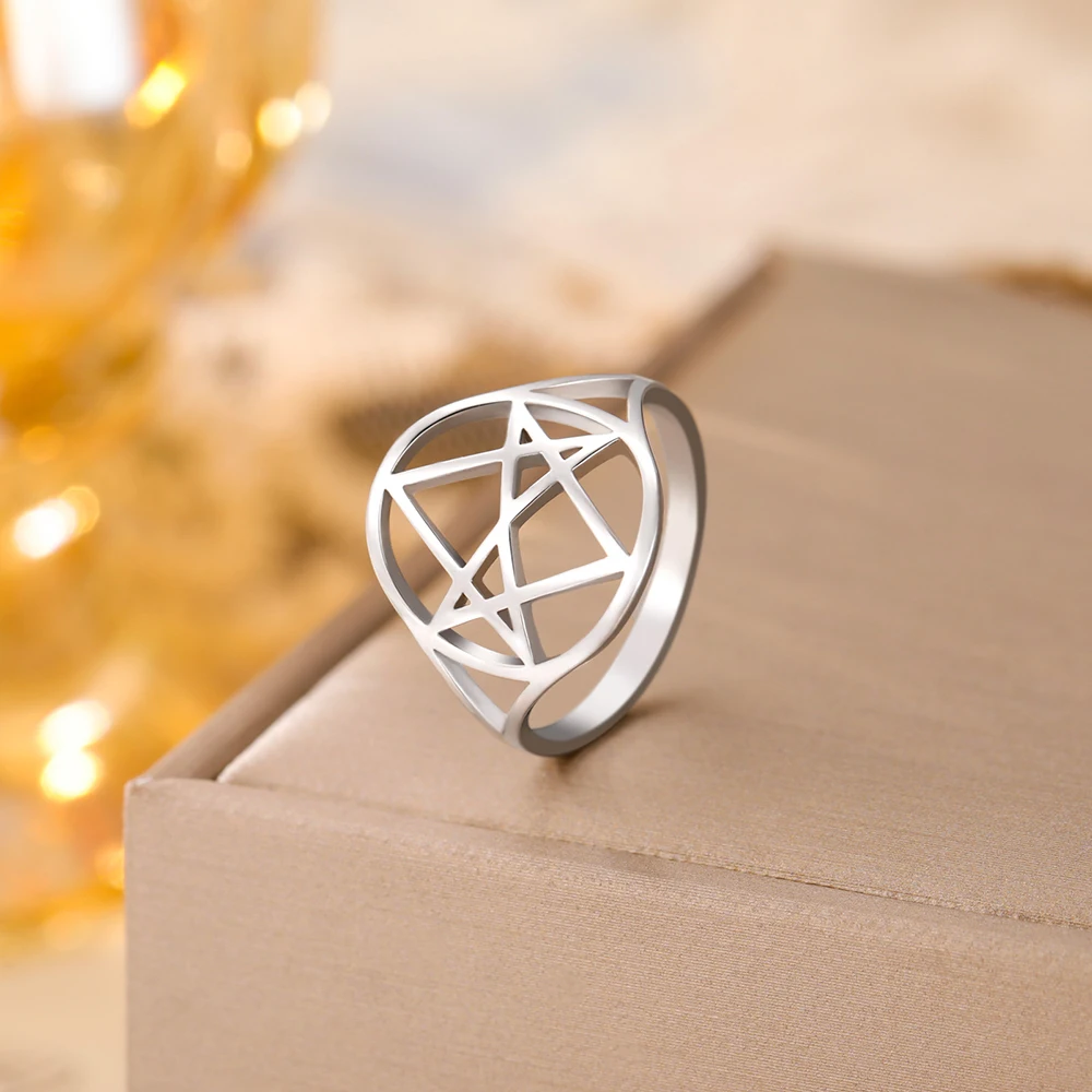 Dawapara Unicursal Hexagramm Symbol Edelstahlring für Männer Frauen Thelema Heilige Geometrie Spiritueller Schmuck – Detail 18