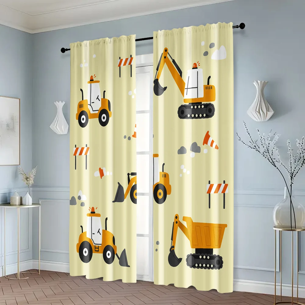 2pcs, Window Treatment Curtains Truck Tractor Machine Washable Fabric,Without Electricity Wall Decor for Indoor Celebrations, 6