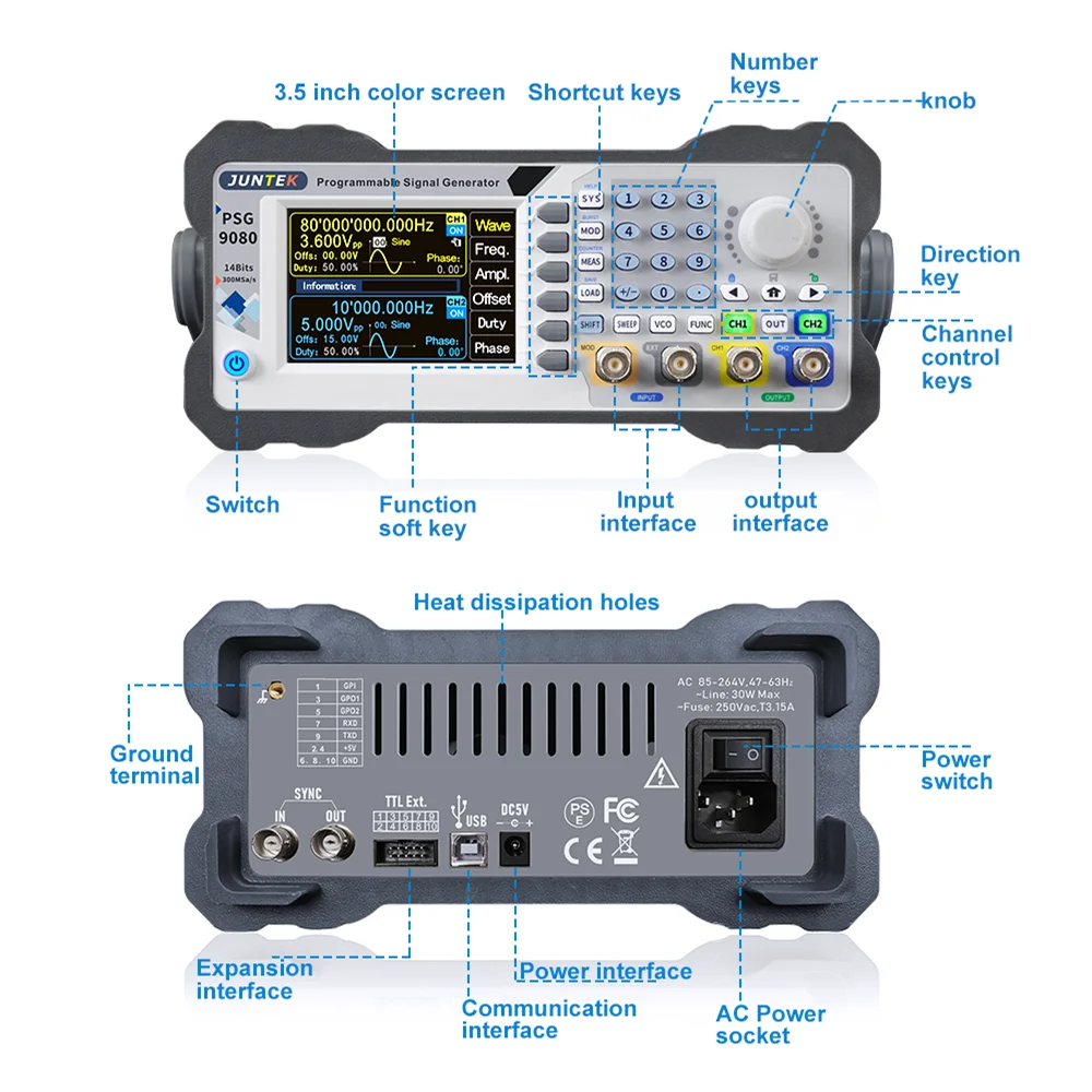 JUNTEK PSG9080 80MHz Dual Channel Programmable Function Arbitrary Wave Generator Signal Source 4