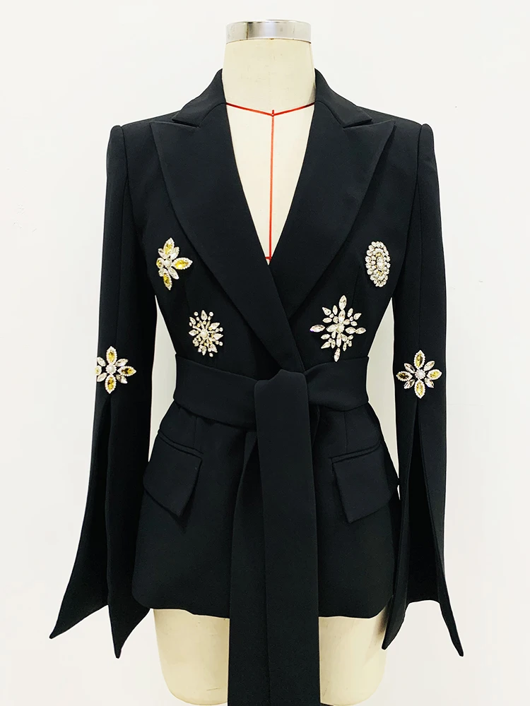 

HIGH STREET Newest Fashion 2023 Runway Designer Jacket Women's Crystal Rhinestone Diamonds Beaded Blazer