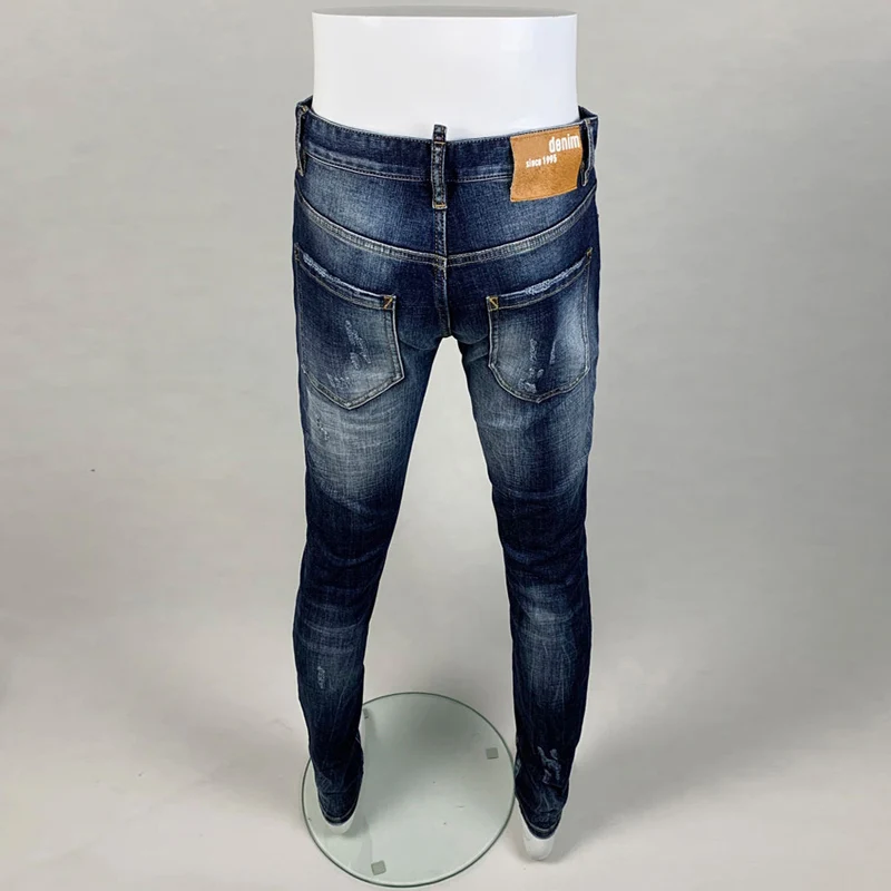 Newly Designer Fashion Men Jeans High Quality Retro Blue Stretch Slim Fit Ripped Jeans Men Brand Vintage Denim Pants Hombre