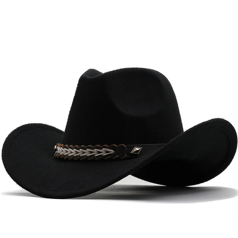 Simple Women's Men's Wool Hollow Western Cowboy Hat With Fashion Belt Gentleman Lady Jazz Cowgirl Toca Sombrero Cap 1