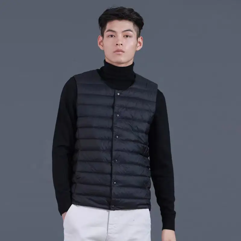 2023 New Round Neck Down Cotton Vest Men's Liner Light Close-fitting Warm Vest Large Size Vest Warm Close-fitting Inside