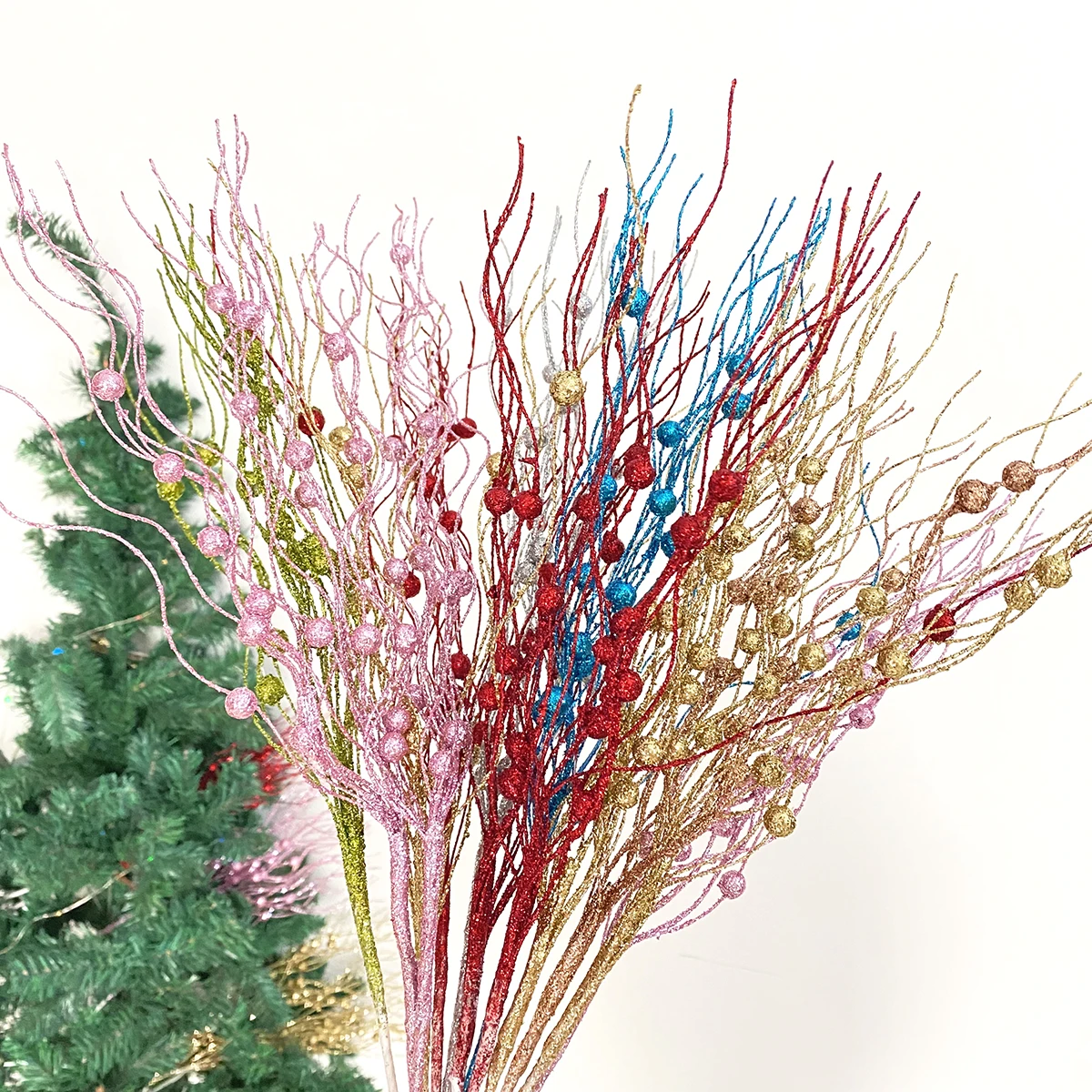 5pc Halloween Decoration Christmas Tree Glitter Branches Artificial Flowers for Home Fake Flowers Xmas Ornaments New Year Party