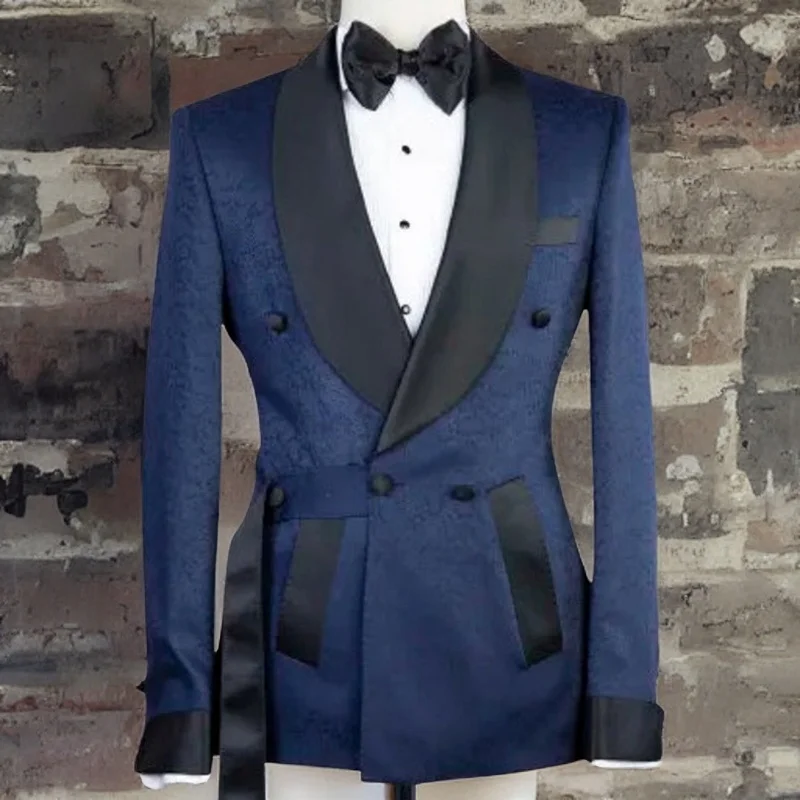 Italian Floral Double Breasted Suits for Men Wedding Groom Tuxedo 2 Piece Shawl Lapel Blazer with Pants Formal Costume