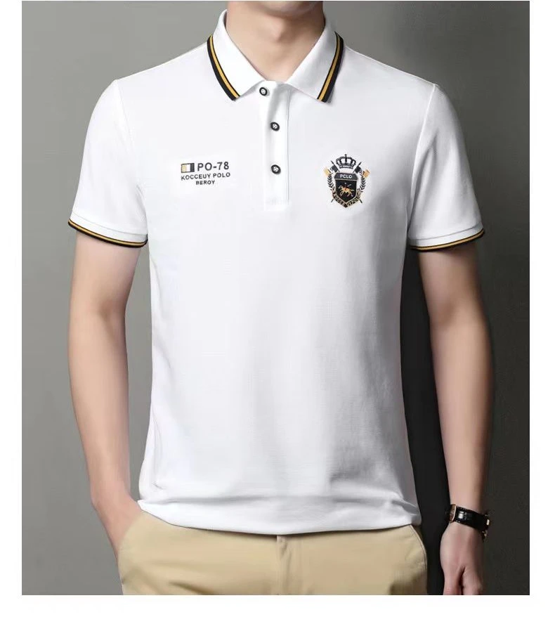 Summer Men Polo Shirts Smart Casual Embroidered T-shirts Turn-down Collar Slim Fit Men Tops 7 S3d0747badea84efbbcb94b7303449d03N