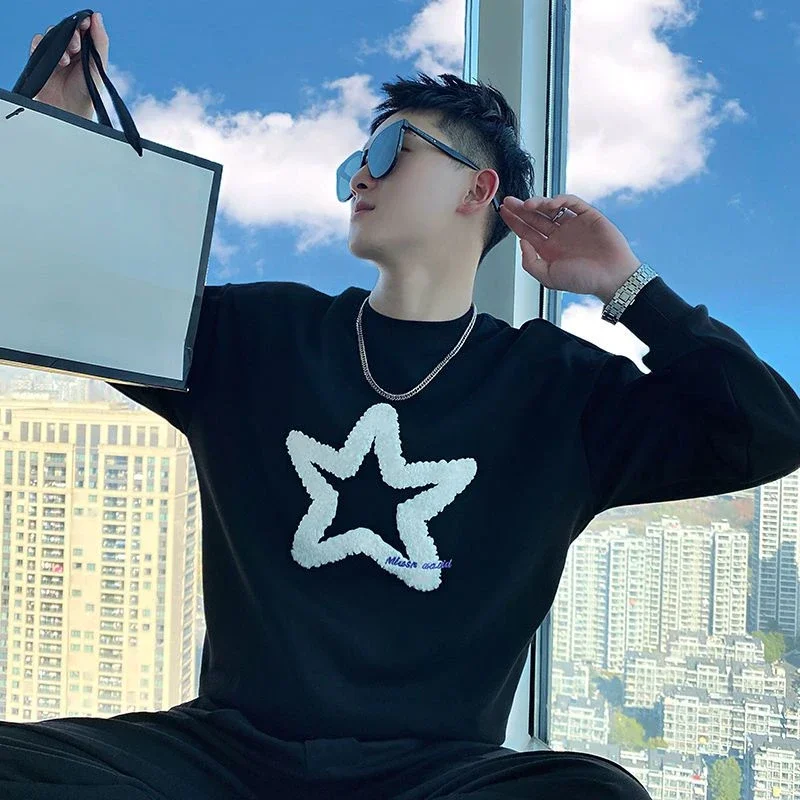 

Свитшот мужской с круглым вырезом, черная кофта без капюшона, с графическим принтом, пуловер, одежда в стиле хип-хоп, белый цвет