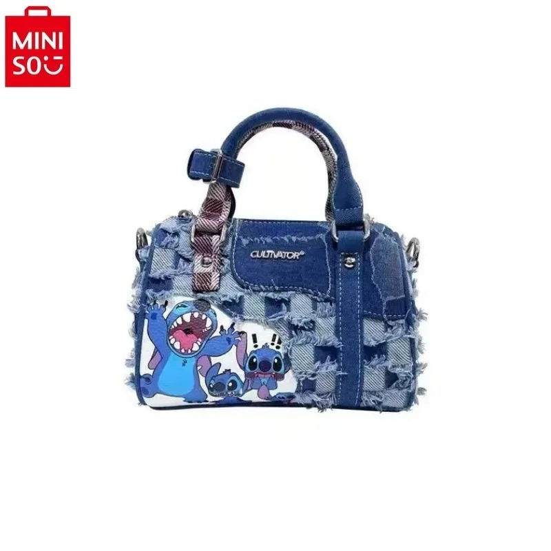 MINISO Disney Spliced Vintage Denim Crossbody Pillow Bag Women's Classic Casual Versatile Storage Shoulder Bag