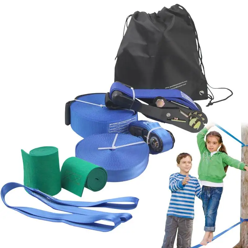 

Beginner Kit Complete Tight Rope Set Kit 56ft Training Line With Tree Protectors And Arm Trainer Slack Line Training Equipment