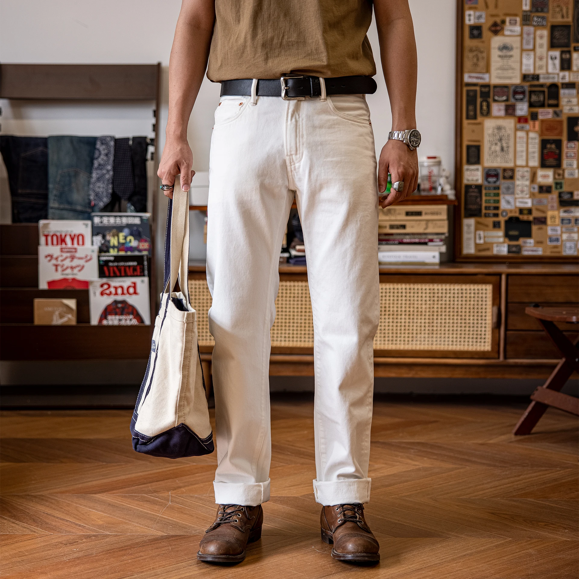 710-0003 Heavy Weight Indigo Selvage Washed 14oz Pants Sanforized Thick Raw Denim Jean Red Tornado 2