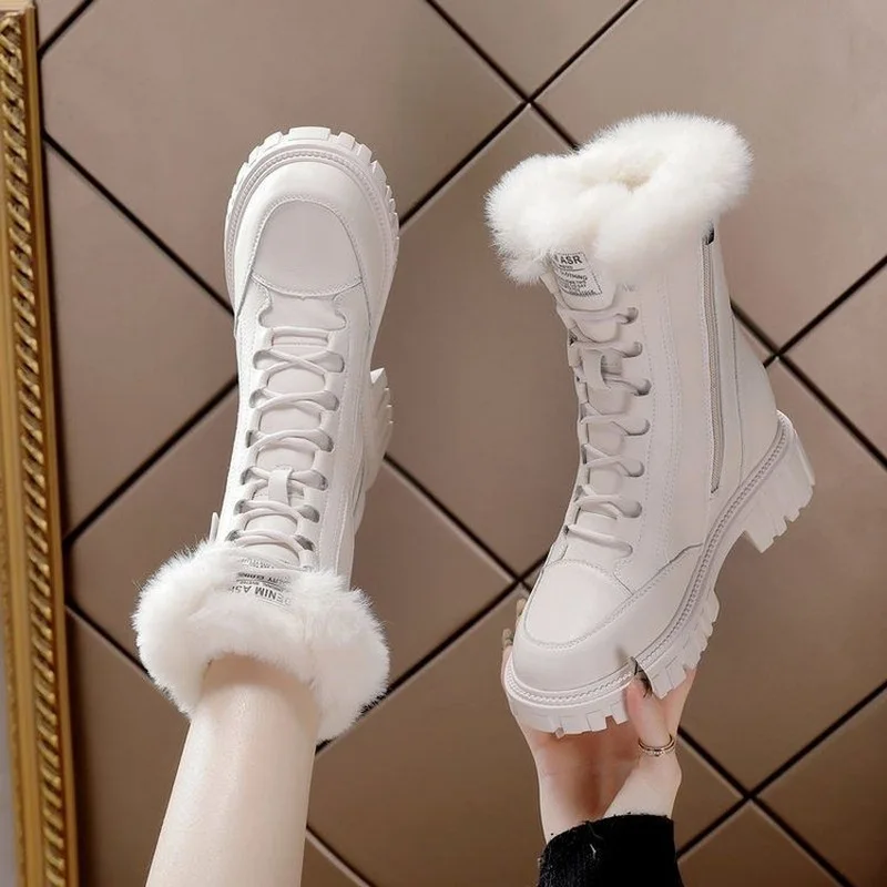 Internal Increase 7CM Women & Girls Snow Boots Winter Warm Female Antiskid Soft Leather Shoes With Thick Plush Size 35-40