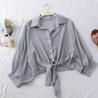 Chemises en mousseline de soie femmes 2025 été demi manches boutonné chemise ample blouse décontractée cravate taille Blouses élégantes pour les femmes 2