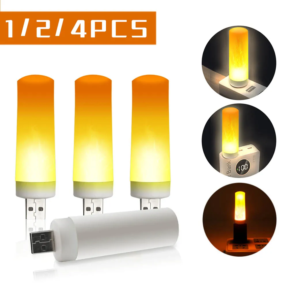 Led Flame Effect Light Usb Imitating Flickering Candle Night Lamp 1/2/4pcs  Atmosphere Bulbs For Indoor Outdoor Home Party Decor - Night Lights -  AliExpress