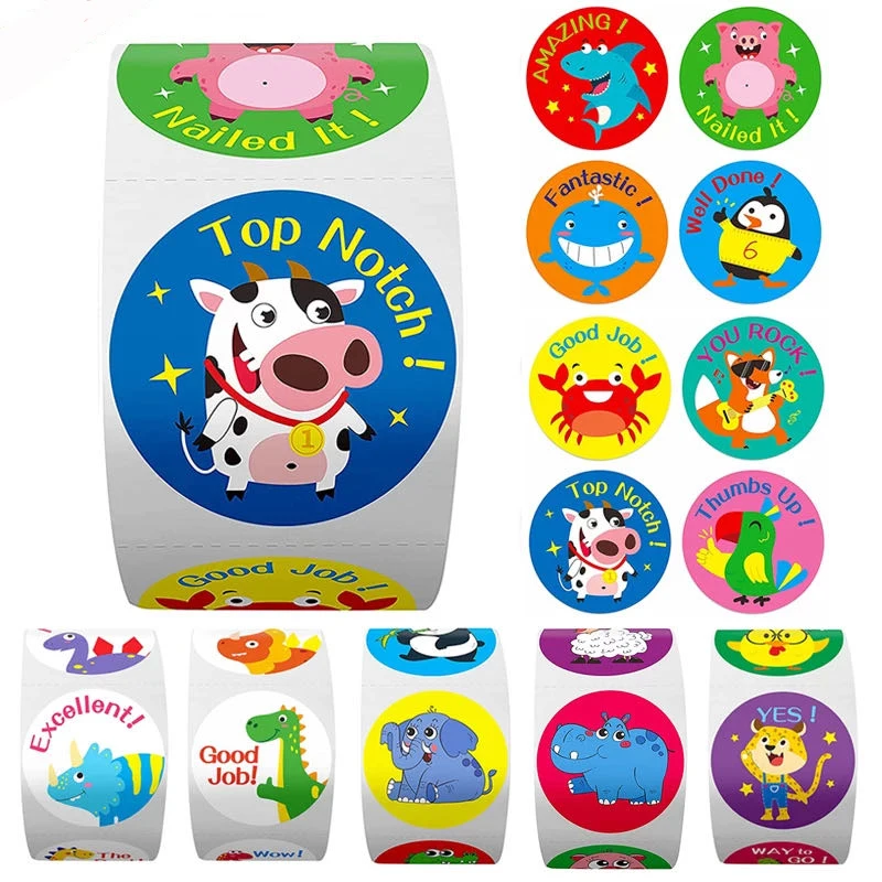 

50-500Pcs 1inch Round Cartoon Toys Animal stickers for kids Teacher Reward Encourage Sticker Office Stationery for children