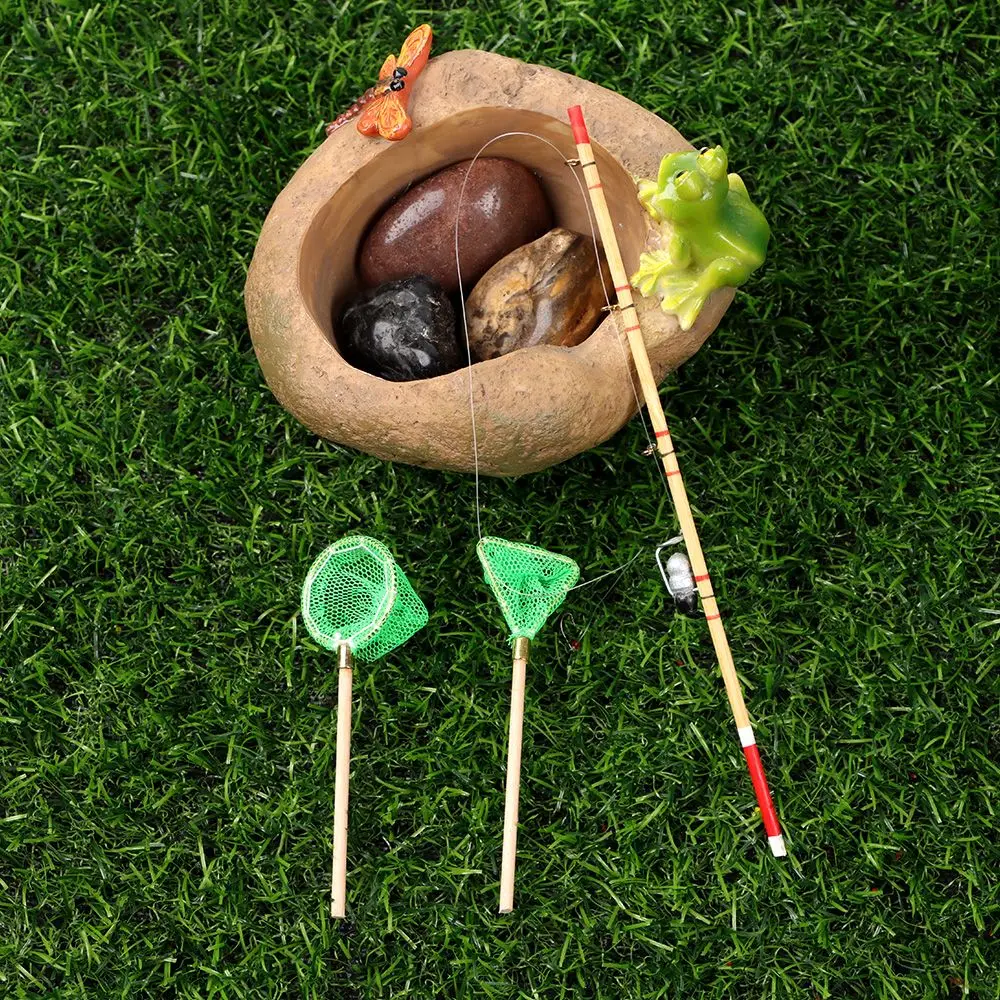 1:12 Scale Miniature Fishing Rod Fish Pole Trammel Net Dollhouse Decoration Doll Accessories Scene Model Micro Landscape 3