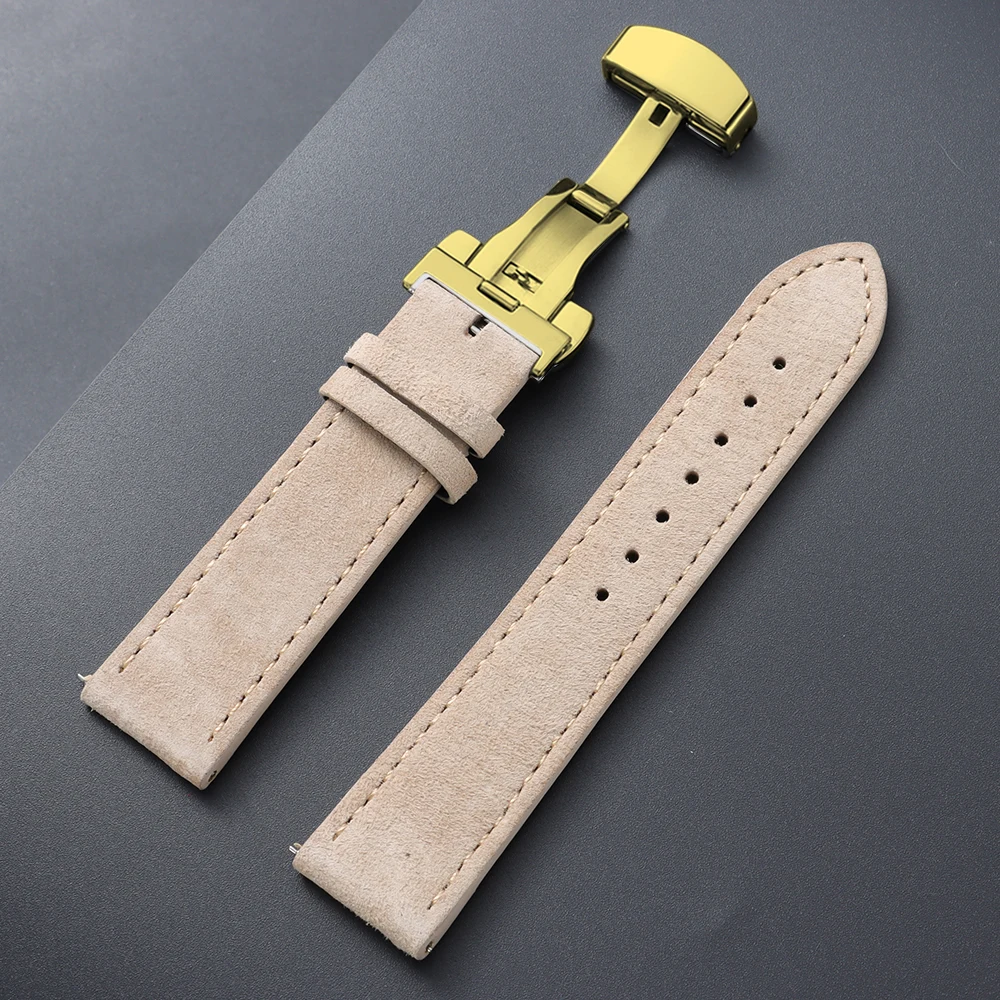 Vintage Suede Cowhide Watch Strap with Butterfly Buckle Bracelet - Sport Wristband