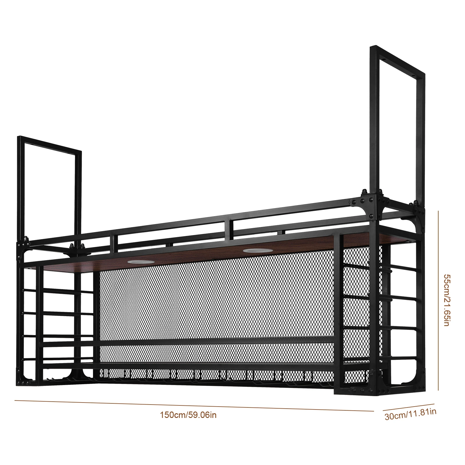 Wall Mounted 2 -Tiers Black Iron Bar Shelves Wall Mounted Floating Shelves Display Storage Organizer for Kitchen Dining Room Bar