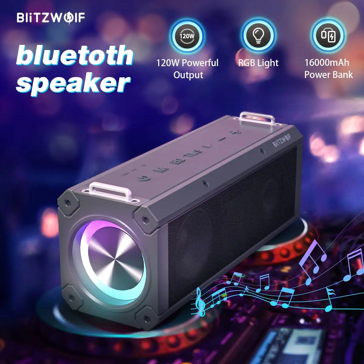 BlitzWolf BW-WA3 PRO 120W Wireless Speaker RGB Light Portable 16000mAh Bluetooth Speakers Hifi Sound Dual Diaphragm Deep Bass 3