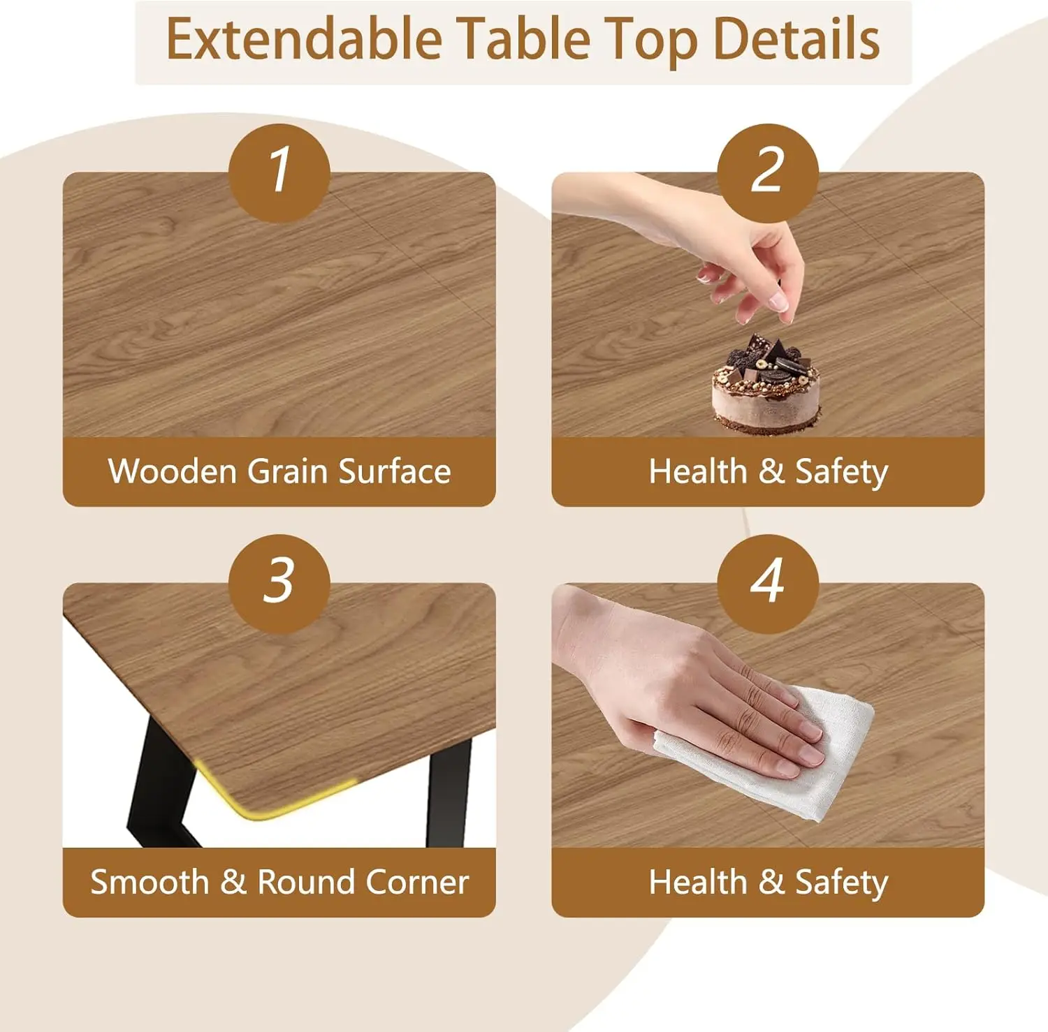 51"-67" Expandable Mid-Century Modern Dining Table Wood Extendable Table for 4-6 People Space Saving Kitchen