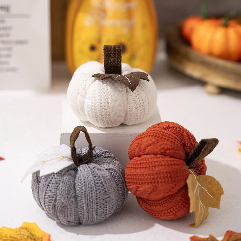 Faux Fall Decorative Crochet Pumpkins for Rustic Farmhouse Thanksgiving Harvest Halloween Table Centerpiece Mantel Kitchen Decor artificial pumpkin decoration