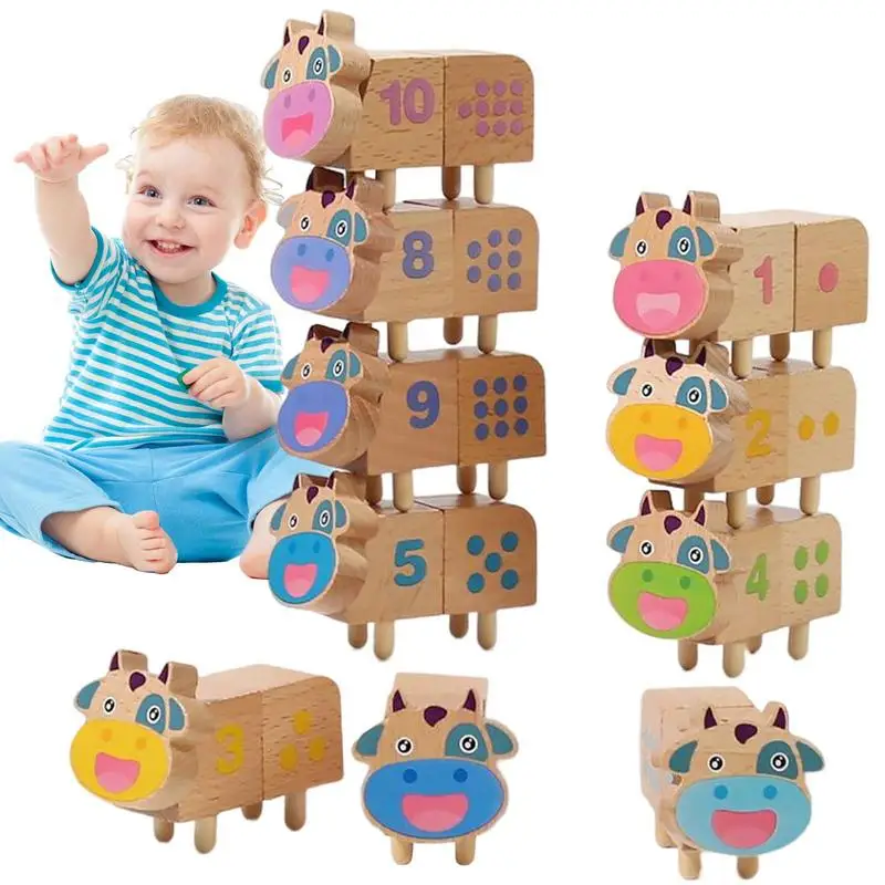 

Number Matching Game Cow Wooden Shape Sorter Puzzle Toy Montessori Snap Puzzle Playset For Children's Day Gifts Colorful