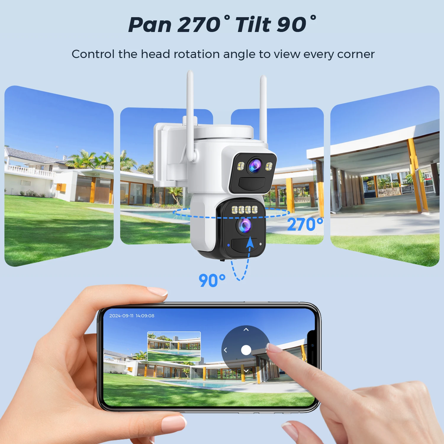 Wireless Solar IP Camera with Dual Lens and AI Person Detection