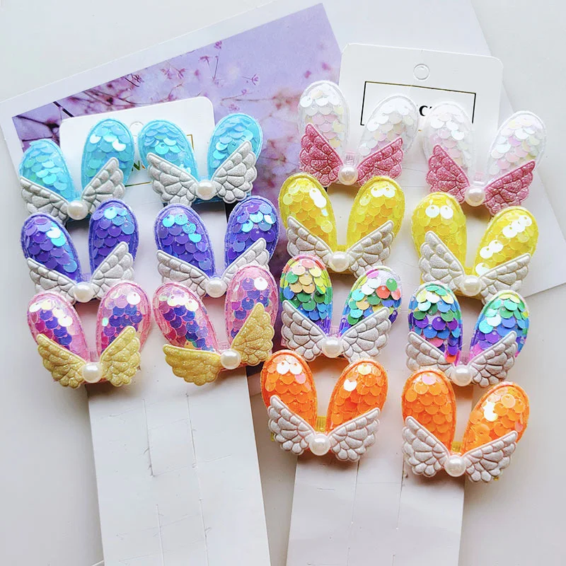 

2PCS Princess Lovely Sequin Rabbit Ears Wings Girls Hairpins Children Headwear Hairgrip Hair Clips Barrettes Hair Accessories