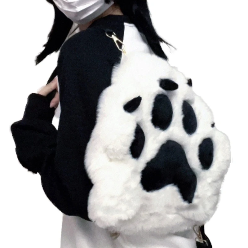 Large Fuzzy Bag Claw Backpack Plush Shoulder Bag Faux Furs Crossbody Bag