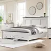 Farmhouse King Size Bed Frame with 52" Tall Full-Panel Headboard, No Squeak, No Box Spring Needed, Antique White 1