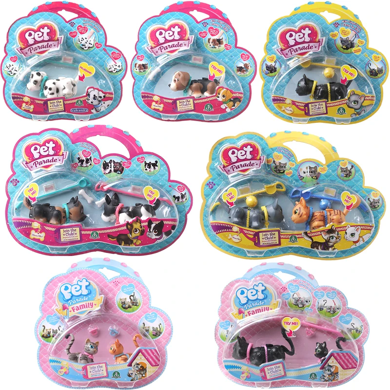

Original Pet Parade Family Animals Collectible Figurines Cute Dog Cat Animal Figures Set Farm Animals for Children Toys Models
