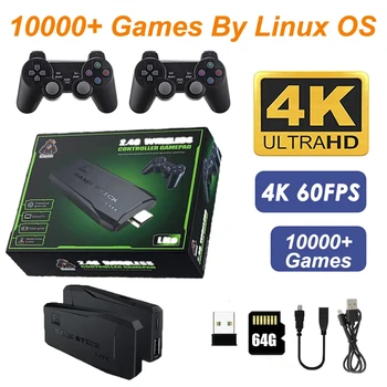 LEMFO M8 게임 스틱, 4K 리눅스 OS TV 비디오 게임 콘솔, 내장 10000 + 게임, 2.4G 듀얼 무선 핸들, 64GB 3D 게임, PS1 SFC용