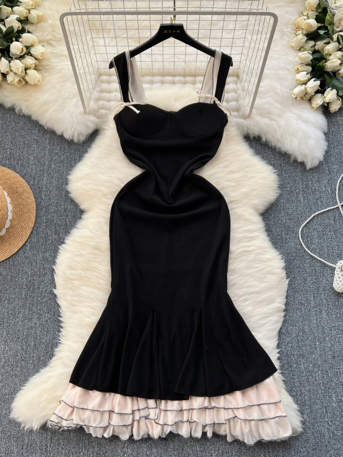 

Foamlina женское летнее сексуальное платье-комбинация корейская мода цвет подходит без рукавов Высокая талия облегающее длинное платье с оборками