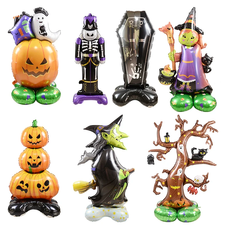 

Halloween Standing Pumpkin Monster Giant Tree Witch Foil Balloon Halloween Theme Party Window Decorations Prop Design 3D Balloon