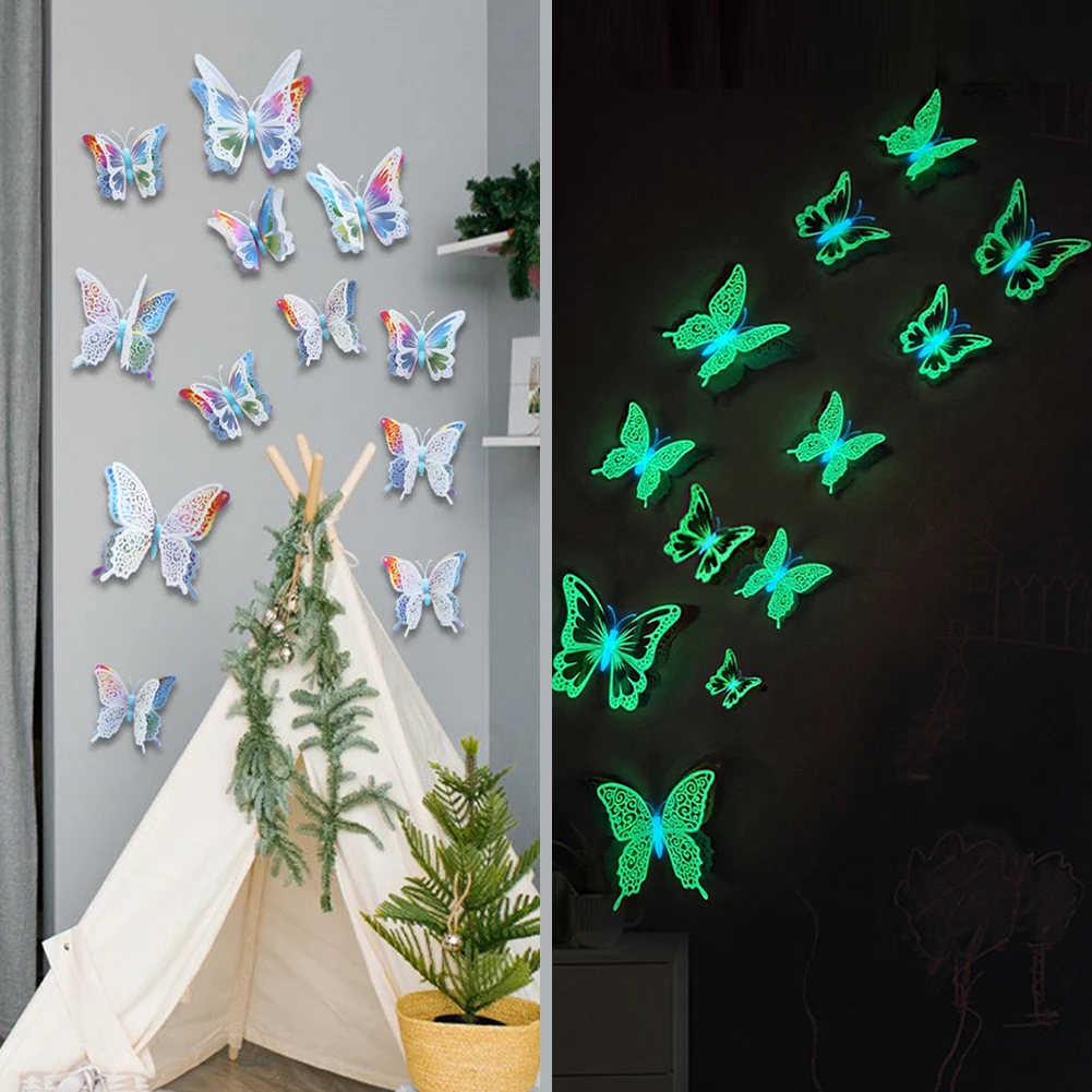 Tanio 12 sztuk/partia Luminous Butterfly 3D naklejki ścienne