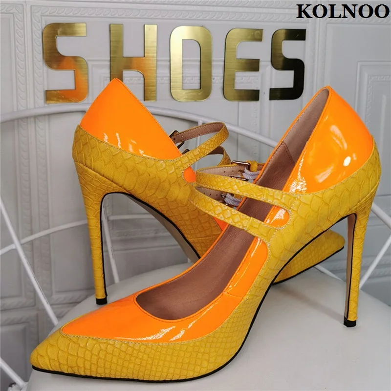 

Kolnoo 2022 New Handmade Women's High Heel Pumps Mary Janes Patchwork Leather Party Dress Shoes Evening Fashion Prom Court Shoes