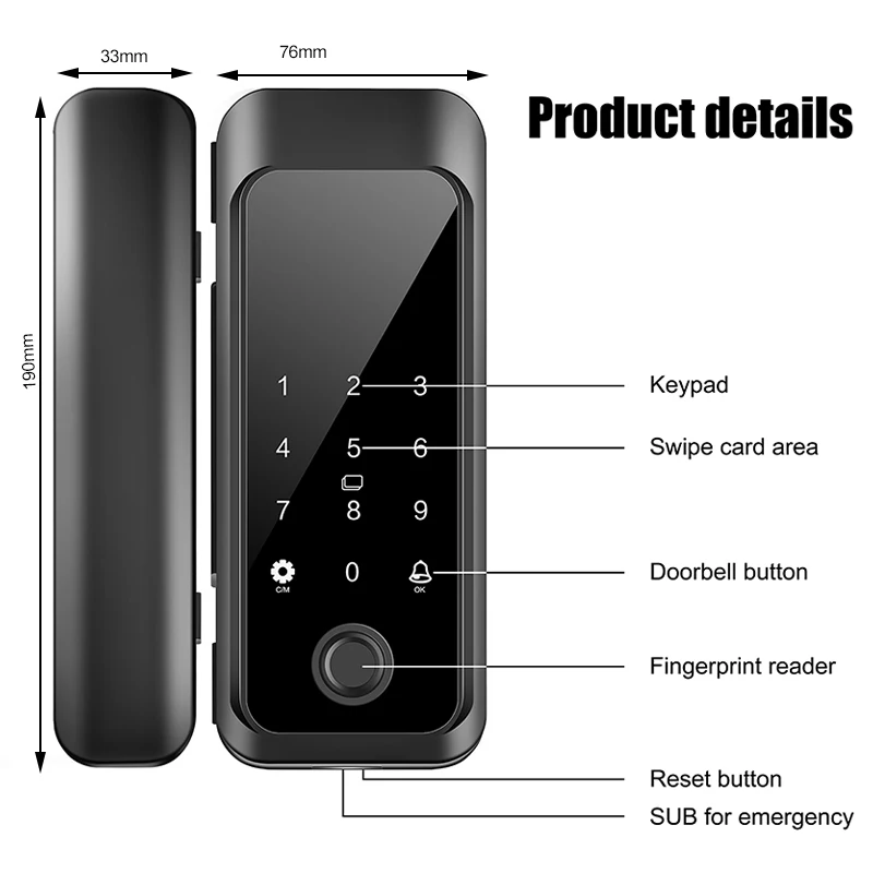 Waterproof Glass Door Fingerprint Lock Outdoor Password Lock Free Opening Framed Door Rainproof Storefront Electronic Smart