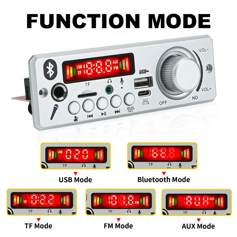 블랙 블루투스 MP3 WAV 디코더 보드 키트, 80W 앰프, 핸즈프리 자동차 오디오 마이크, USB TF FM 라디오 Mp3 플레이어 스피커, DC 12V