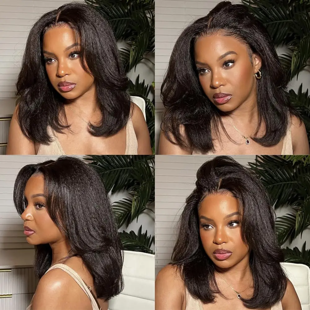 18 Inch Kinky Straight Lace Front Wigs Human Hair Pre Plucked with Baby Hair 13x4 Transparent Yaki Kinky Straight Human Hair