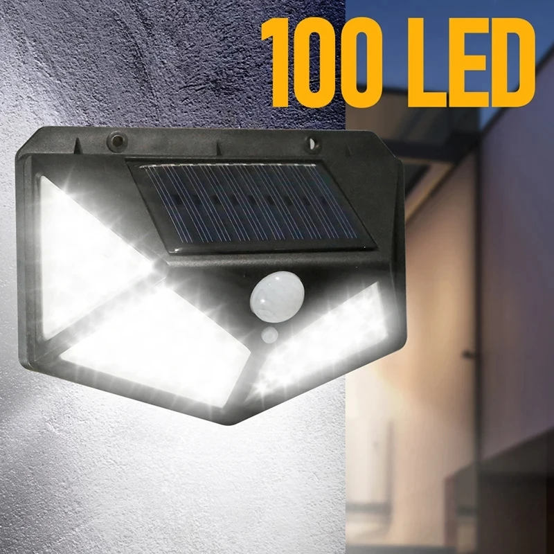 

LED Solar Wall Lamp 100 Leds All Sides Luminous Motion Sensor Human Induction Courtyard Waterproof Stairs Outdoor Wall Light