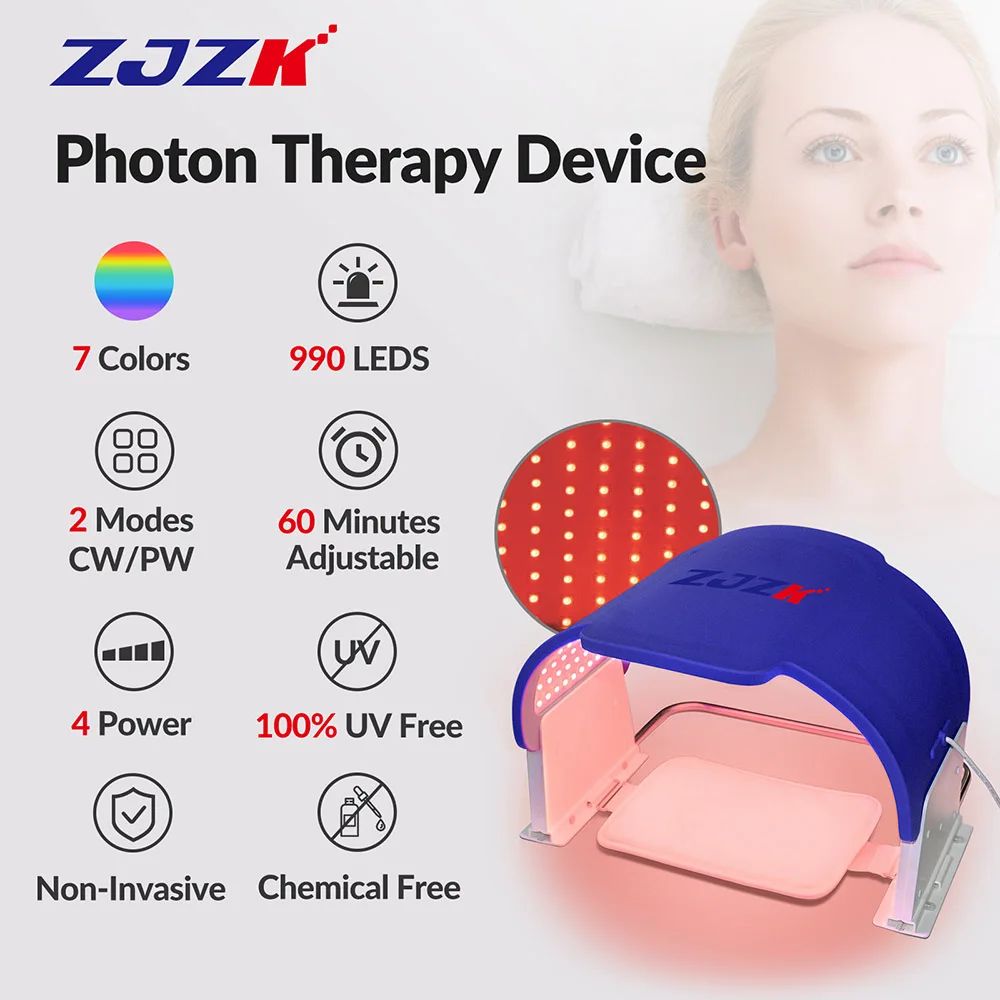 

ZJZK Photon Light Therapy Led Mask Full Face Professional Aesthetic Apparatus for Spa Use for Skin Repair 990 Beads 7 Colors